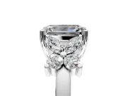 Floral Engagement Ring Setting for Emerald Cut Center with Marquise Cluster Shoulders and Prong Head in White Gold