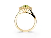 Milgrain Floral Halo Engagement Ring Setting for Fancy Yellow Round Cut Center with Pave Band and Prong Head in Yellow Gold