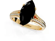 Solitaire Engagement Ring Setting for Fancy Black Marquise Center with Pave Rail Split Shank and Prong Head in Yellow Gold