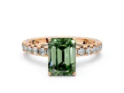 Solitaire Engagement Ring Setting for Fancy Green Emerald Cut Center with Shared-Prong Accents and Prong Head in Rose Gold