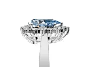 Starburst Halo Engagement Ring Setting for Fancy Blue Pear-Shaped Center with Flat Cathedral Band and Prong Head in Platinum