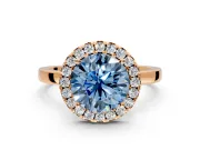 Halo Engagement Ring Setting for Fancy Blue Round Cut Center with Thin Plain Band and Prong Head in Rose Gold
