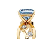 Solitaire Engagement Ring Setting for Fancy Blue Princess Cut Center with Criss-Cross Accent Band and Prong Head in Yellow Gold