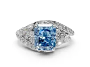 Halo Engagement Ring Setting for Fancy Blue Radiant Cut Center with Marquise and Pave Bypass Band and Prong Head in Sterling Silver