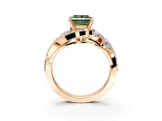 Halo Engagement Ring Setting for Fancy Green Princess Cut Center with Marquise and Pave Bypass Band and Prong Head in Rose Gold
