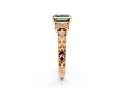 Solitaire Engagement Ring Setting for Fancy Green Asscher Cut Center with Filigree Band and Prong Head in Rose Gold