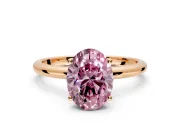 Hidden Halo Engagement Ring Setting for Fancy Pink Oval Center with Thin Round-Wire Band and Prong Head in Rose Gold