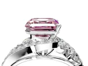 Halo Engagement Ring Setting for Fancy Pink Asscher Cut Center with Marquise and Pave Bypass Band and Prong Head in Sterling Silver