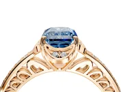 Floral Engagement Ring Setting for Fancy Blue Radiant Cut Center with Four Accent Clusters and Prong Head in Rose Gold