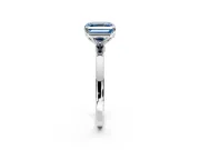 Solitaire Engagement Ring Setting for Fancy Blue Asscher Cut Center with Thin Rounded Plain Band and Prong Head in Sterling Silver