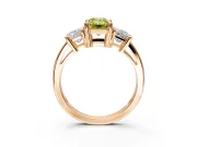 3 Stone Engagement Ring Setting for Fancy Yellow Emerald Cut Center with Matching Side Accents and Prong Head in Rose Gold