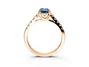 Solitaire Engagement Ring Setting for Fancy Blue Emerald Cut Center with Partway Pave Band and Prong Head in Rose Gold