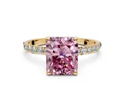 Solitaire Engagement Ring Setting for Fancy Pink Radiant Cut Center with Pave Accents and Prong Head in Yellow Gold
