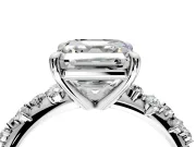Solitaire Engagement Ring Setting for Asscher Cut Center with Trailing Leaf Accent Band and Prong Head in Sterling Silver