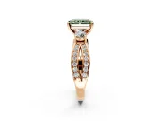 3 Stone Engagement Ring Setting for Fancy Green Radiant Cut Center with Pave Twist Band and Prong Head in Rose Gold