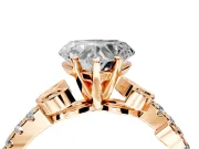 Leaf Motif Engagement Ring Setting for Heart-Shaped Center with Pave Band and Prong Head in Rose Gold