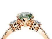 3 Stone Engagement Ring Setting for Fancy Green Marquise Center with Round Cut Side Accents and Prong Head in Rose Gold