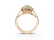 Double Halo Engagement Ring Setting for Fancy Yellow Oval Center with Narrow Pave Split Shank and Prong Head in Rose Gold