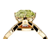 Solitaire Engagement Ring Setting for Fancy Yellow Cushion Cut Center with Accented Twist Band and Leaf Prong Head in Yellow Gold