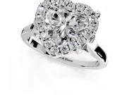 Single Halo Engagement Ring Setting for Heart-Shaped Center with Corner Claws, Plain Band and Prong Head in Platinum