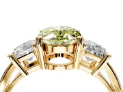 3 Stone Engagement Ring Setting for Fancy Yellow Oval Center with Matching Side Accents and Prong Head in Yellow Gold