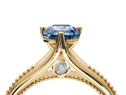 Solitaire Engagement Ring Setting for Fancy Blue Emerald Cut Center with Milgrain Cathedral Band and Prong Head in Yellow Gold