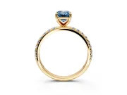 Solitaire Engagement Ring Setting for Fancy Blue Emerald Cut Center with Micro Pave Band and Prong Head in Yellow Gold
