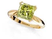 Solitaire Engagement Ring Setting for Fancy Yellow Princess Cut Center with Reverse Tapered Band and Prong Head in Yellow Gold
