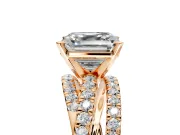 Solitaire Engagement Ring Setting for Asscher Cut Center with Woven 3-Strand Pave Band and Prong Head in Rose Gold