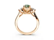 3 Stone Engagement Ring Setting for Fancy Green Pear-Shaped Center with Crossover Basket, Pave Band and Prong Head in Rose Gold