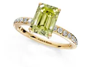 Solitaire Engagement Ring Setting for Fancy Yellow Emerald Cut Center with Fine Pave Band and Prong Head in Yellow Gold