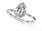 Solitaire Engagement Ring Setting for Pear-Shaped Center with Plain Band, Open Basket and Prong Head in Sterling Silver