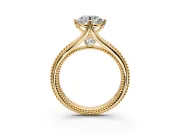 Solitaire Engagement Ring Setting for Round Cut Center with Milgrain Cathedral Band and Prong Head in Yellow Gold