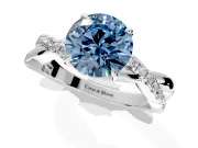 Crossover Engagement Ring Setting for Fancy Blue Round Cut Center with Pave and Plain Strands and Prong Head in Platinum