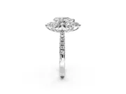 Floral Halo Engagement Ring Setting for Pear-Shaped Center with Pave Accents and Prong Head in Platinum
