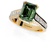 Solitaire Engagement Ring Setting for Fancy Green Emerald Cut Center with Channel Band and Double Claw Prong Head in Yellow Gold