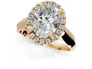 Halo Engagement Ring Setting for Oval Center with Square Band and Prong Head in Yellow Gold