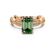 Solitaire Engagement Ring Setting for Fancy Green Emerald Cut Center with Marquise Panel Band and Prong Head in Rose Gold