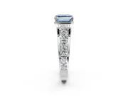 Solitaire Engagement Ring Setting for Fancy Blue Asscher Cut Center with Graduated Shared Prongs and Prong Head in Platinum