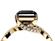 Solitaire Engagement Ring Setting for Fancy Black Asscher Cut Center with Narrow Twist Pave Band and Prong Head in Yellow Gold