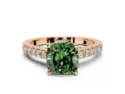 Solitaire Engagement Ring Setting for Fancy Green Cushion Cut Center with Crossover Accents and Prong Head in Rose Gold