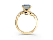 Solitaire Engagement Ring Setting for Fancy Blue Asscher Cut Center with Pave Bypass Twist Band and Prong Head in Yellow Gold