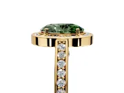 Halo Engagement Ring Setting for Fancy Green Oval Center with Framed Halo, Pave Band and Prong Head in Yellow Gold