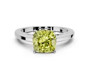 Solitaire Engagement Ring Setting for Fancy Yellow Cushion Cut Center with Flat-Sided Plain Band and Prong Head in Sterling Silver