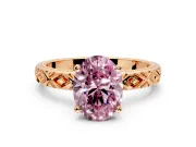 Solitaire Engagement Ring Setting for Fancy Pink Oval Center with Milgrain X Pattern Band and Prong Head in Rose Gold