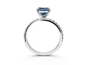 Solitaire Engagement Ring Setting for Fancy Blue Asscher Cut Center with Micro Pave Band and Prong Head in Platinum