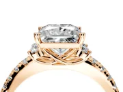 Paired Accent Engagement Ring Setting for Princess Cut Center with Pave Band and Prong Head in Rose Gold
