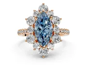 Floral Halo Engagement Ring Setting for Fancy Blue Marquise Center with Pave Accents and Prong Head in Rose Gold