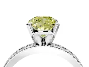 Milgrain Pave Engagement Ring Setting for Fancy Yellow Cushion Cut Center with Accent Band and Prong Head in Platinum