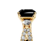3 Stone Engagement Ring Setting for Fancy Black Asscher Cut Center with Pave Split Shank and Prong Head in Yellow Gold